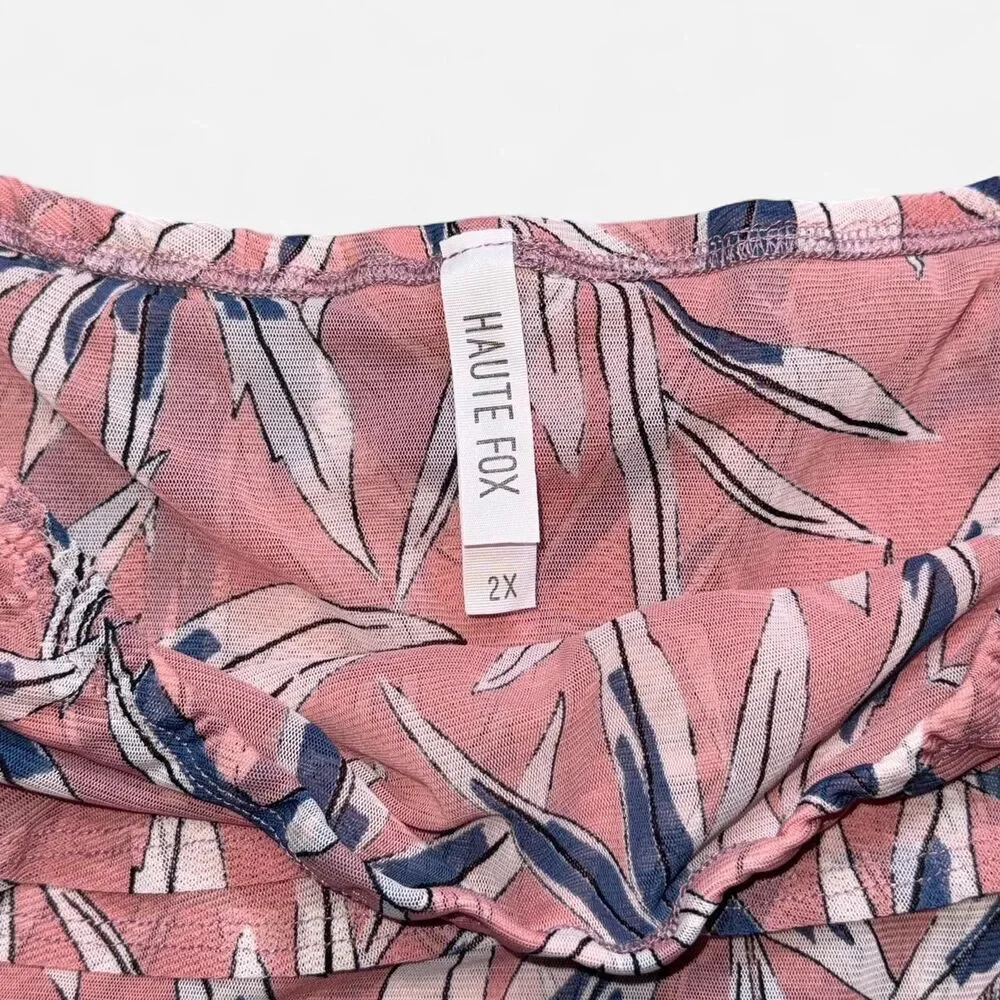Haute Fox Pink Floral Ruffle Off-The-Shoulder Stretchy Mesh Top (Size 2XL) - Picture 2 of 5